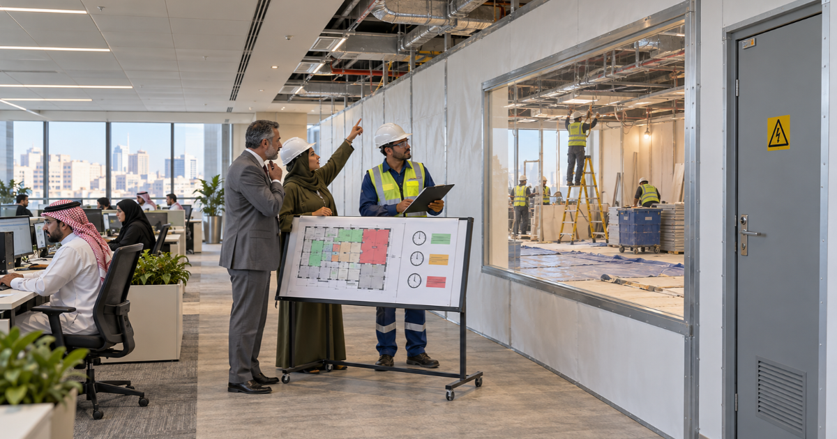 Commercial Renovation in Riyadh Plan Occupied Areas and Service Shutdowns